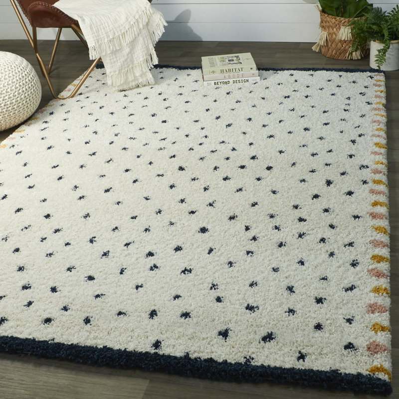 Ebern Designs Shag Blue/OffWhite Dalmation Dot Area Rug & Reviews